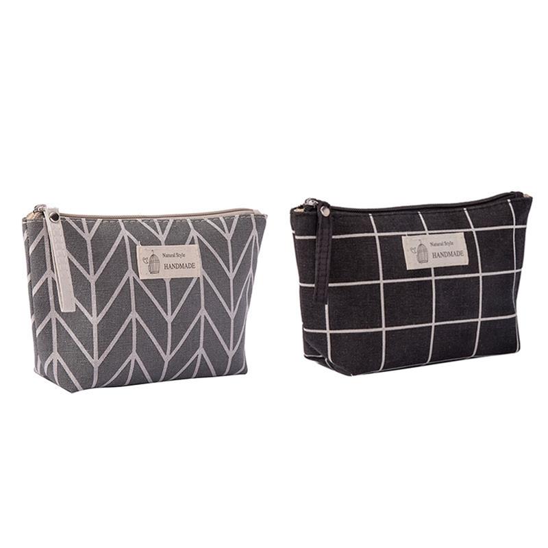 

2 Pcs Women Plaid Cosmetic Bag Makeup Bags Handbag Female Zipper Purse Small Make Up Bags Black Plaid & Gray Arrow, As shown