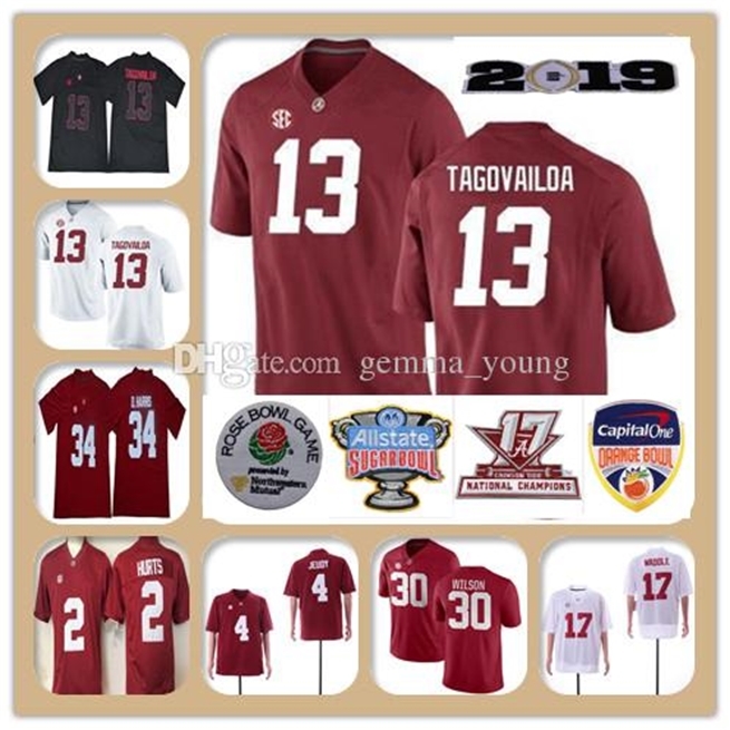 

Crimson NCAA 2019 Men Alabama Tide Tua Tagovailoa College Football Jersey Jaylen Waddle Jerry Jeudy Jalen Hurts Damien Harris Namath Wilson, Black