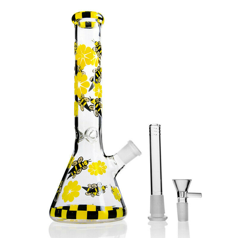 

Glass Bong Smoking Water Pipe Hookah 10 inch Shisha Pipes Glow In The Dark Bee Dab Bongs Rig Beaker Bubbler W/ ICE Catcher Hookahs