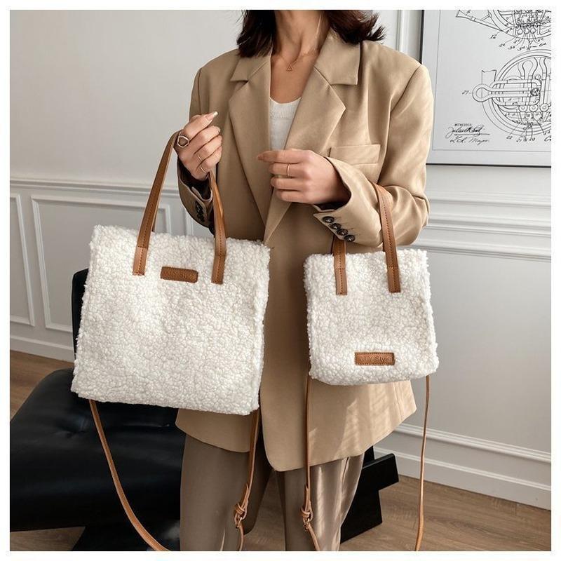 

2021 New High-quality Plush Large-capacity Bag Female Trendy Fashion Lady Retro Portable Tote Bag Brand Designer Messenger, Gray 18.5x10x19cm