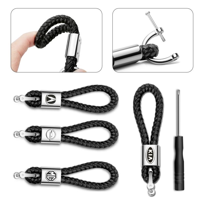 

Keychains Leather Metal KeyChain Hand Woven Rope Horseshoe Buckle Car Key Rings For Ford Focus 2 3 4 Fiesta Mondeo Escape Kuga Mustang
