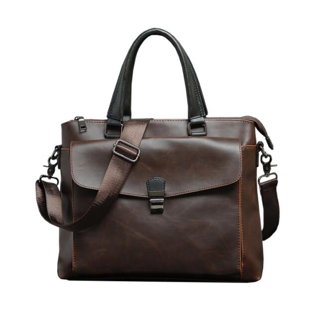

Factory wholesale men bag retro Crazy Horse Leather Mens briefcase business menes single shoulder bags British style stereo pocket handbags, Brown