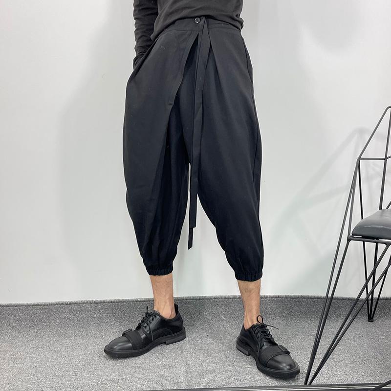 

Men's Pants Summer Tide Men Dark Black Designer Irregular Slant Loose Capris Original Stay Wind Japanese Simple Harlem
