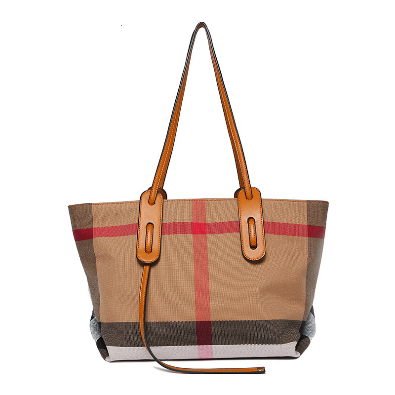 

Handbag Canvas Checked Bag Large Capacity Fashion Simple Tote Shopping Texture Women's Single Shoulder, Black