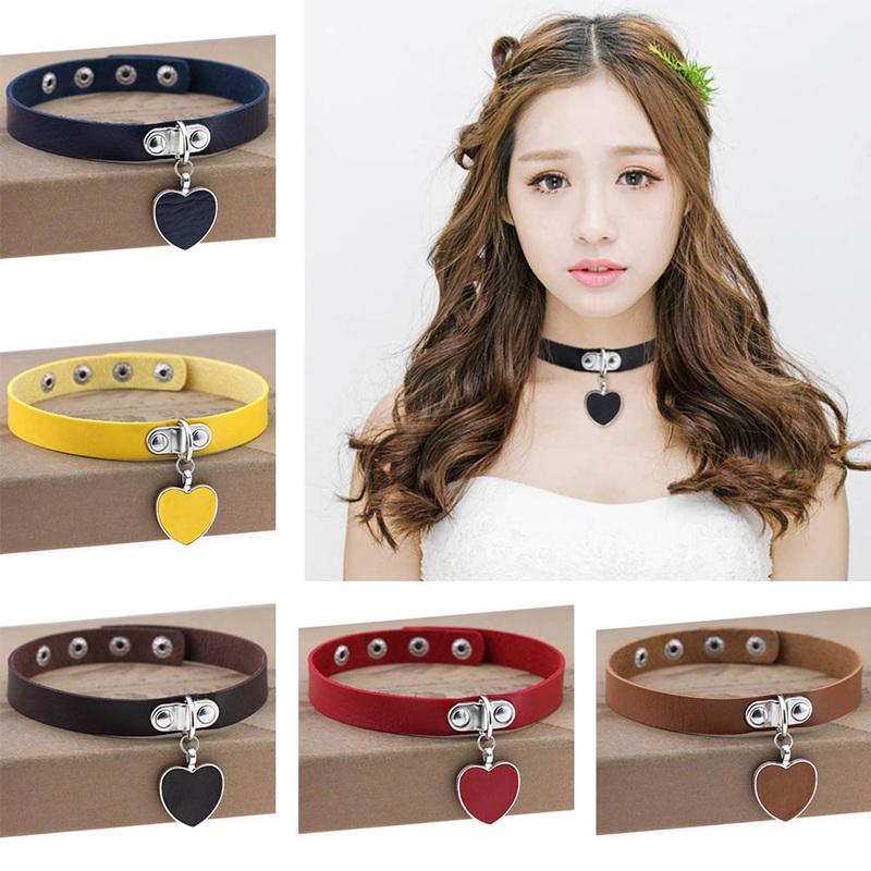 

Gothic Punk Retro Necklace Multi-Color Heart with Lock Pendant PU Leather Choker Collar Chocker Necklace for Women Gift, Golden;silver