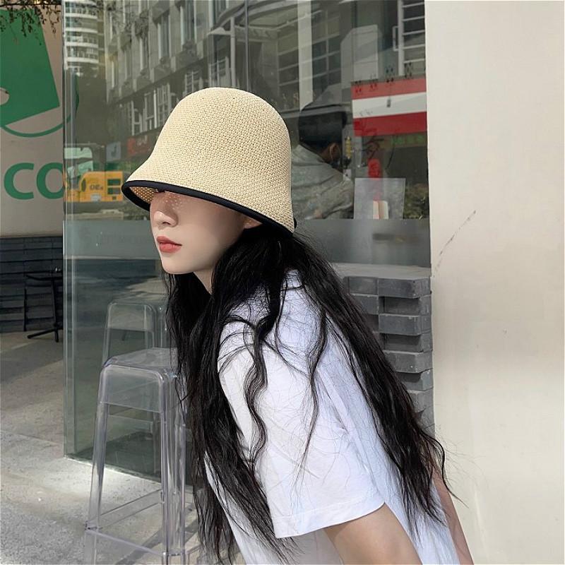 

Wide Brim Hats Summer Bucket For Women Foldable Elegant Straw Sun Hat Beach Visor Panama Chapeau Femme Female Travel Cap Homme, Black