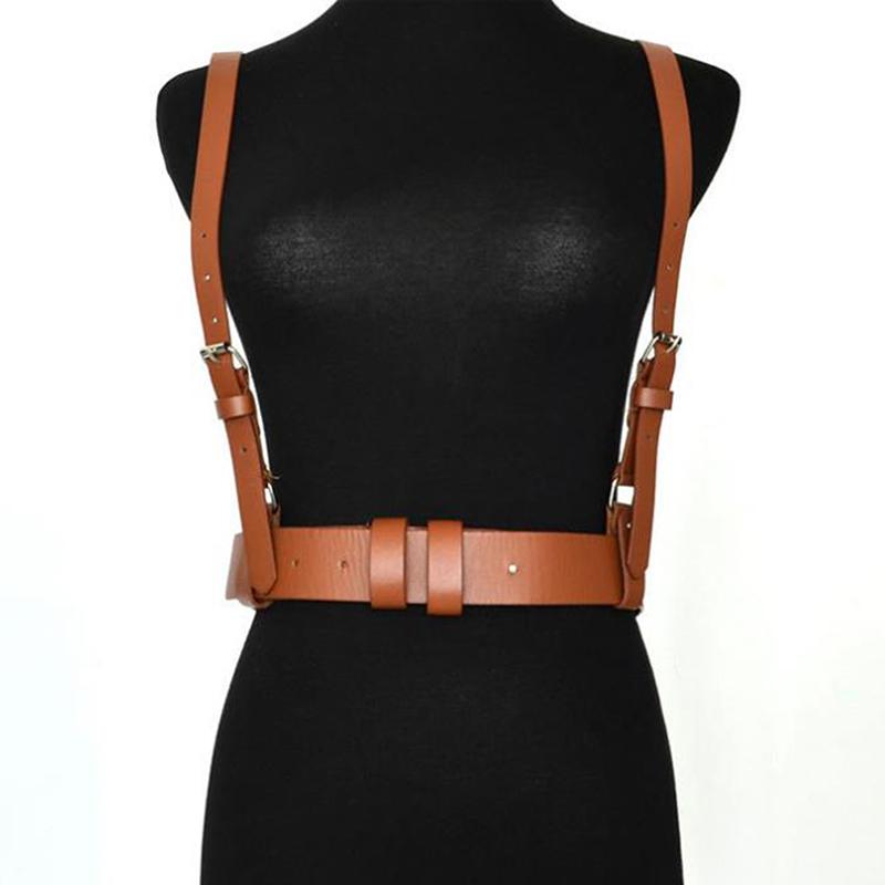 

Sexy Punk PU Leather Belts For Women Brown Black Slim Body Bondage Cage Sculpting Harness Waist Belt Straps Suspenders, Black;brown