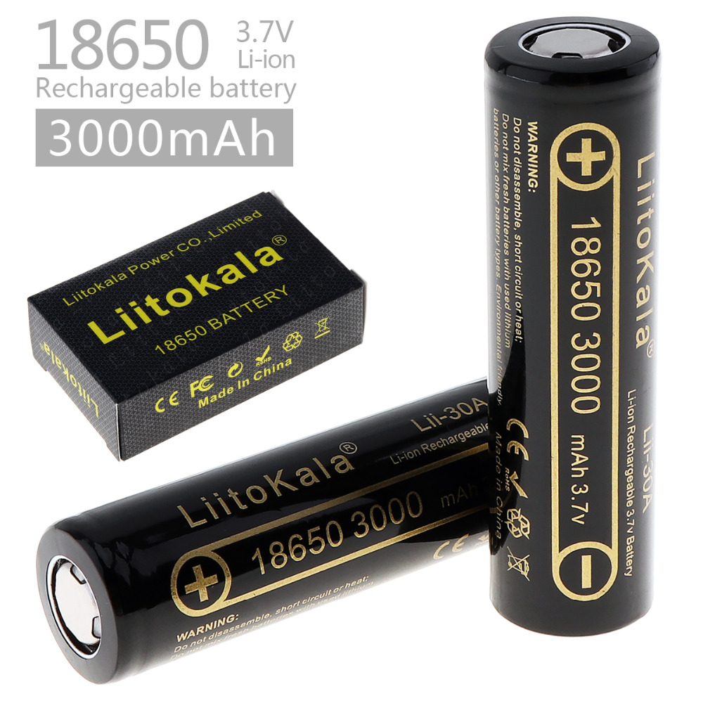 

LiitoKala Lii-30A 18650 3000mah power rechargeable battery discharge, 30A high current suitable for LED lighting flashlight