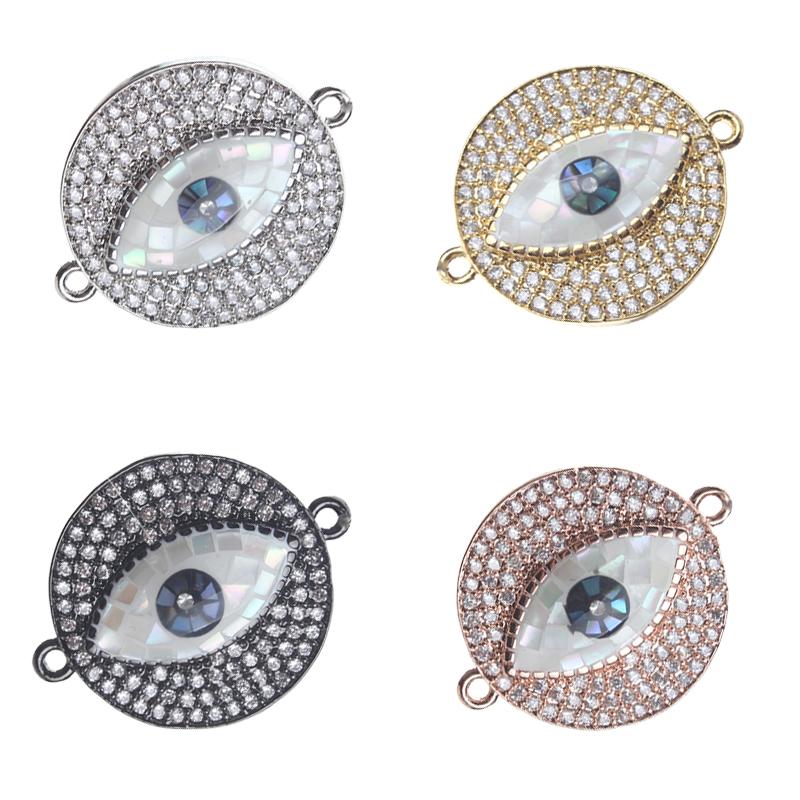 

Charms 1pc 24*19mm Shell Evil Eye Connectors Micro CZ Copper Pendant Bracelet Women Fashion Jewelry Accessories Finding, Bronze;silver