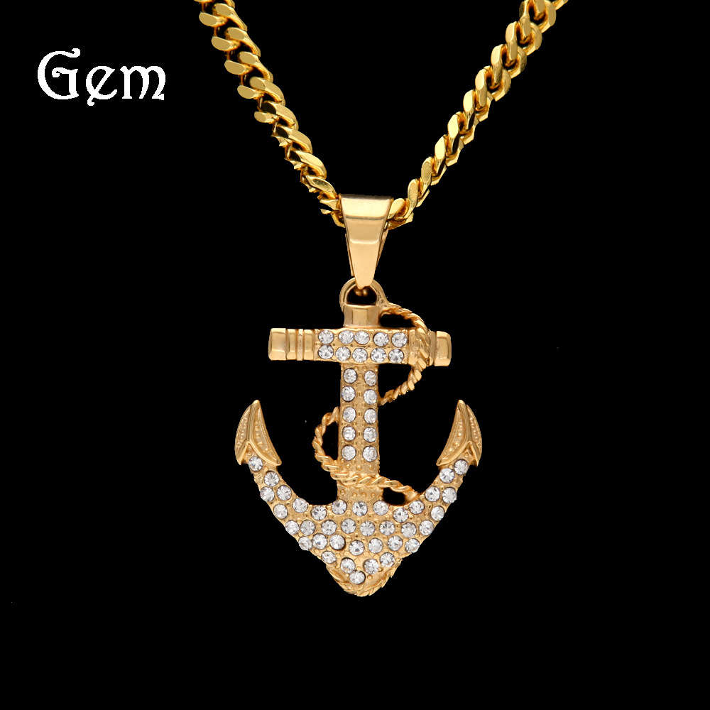 

Trendy men's hip hop with diamond Anchor Pendant trendy men's jewelry
