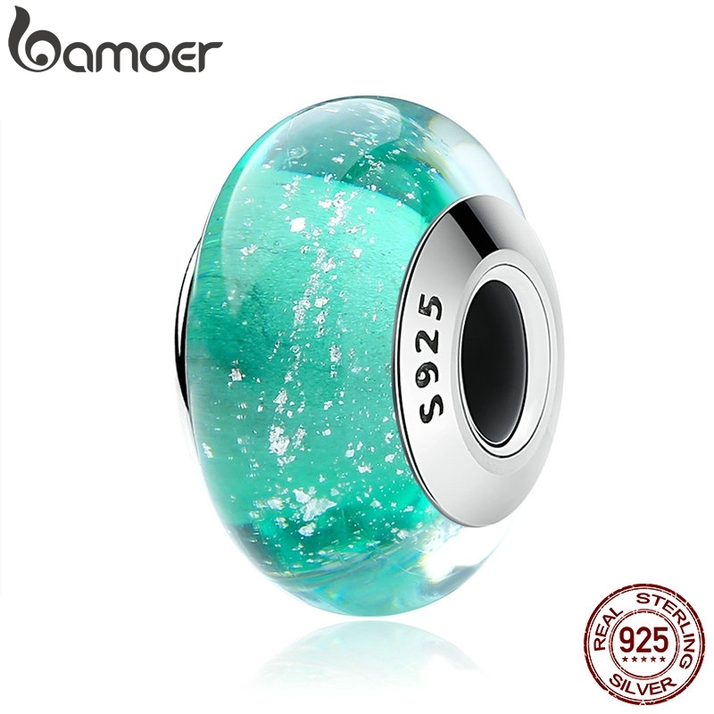 

BAMOER 100% Sterling Silver Ariel's Signature Color Murano Glass Beads fit Charm Bracelet Authentic Silver Jewelry S925 SCZ021 Q0531