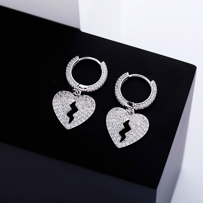 

Hip Hop Gold Dangle Earrings Jewelry iced Out Broken Heart Mens Womens Silver Earring