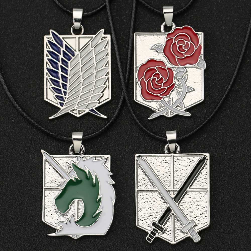 

Attack On Titan Necklace Wings Of dom Eren Scout Legion Stationary Guard Military Police Trainee Squad Pendant Anime Jewelry