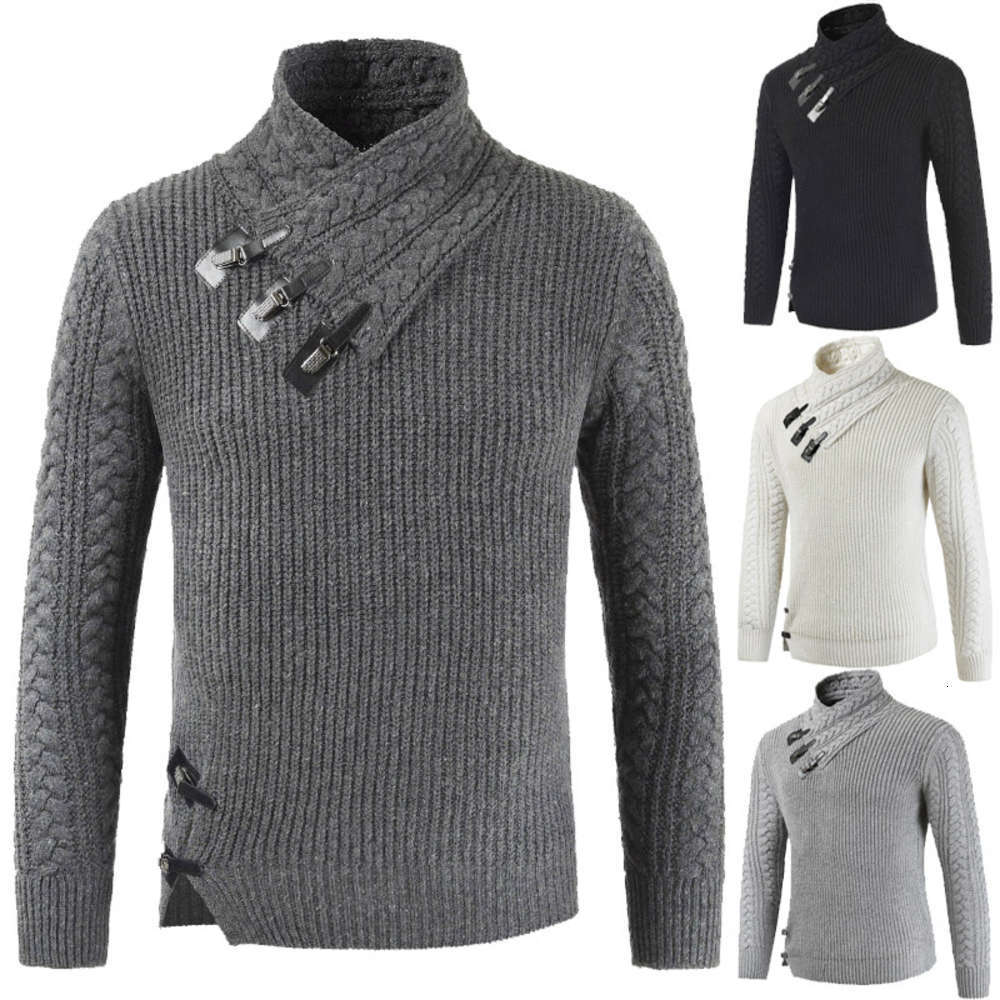 

2021 men's semi turtleneck sweater long sleeve leather button top T-shirt coat, Black;brown