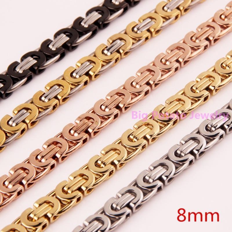 

8mm Width Charming Unisex Byzantine Chain Stainless Steel Necklace&Bracelet Multiple Colour Choose 7"-40" Chains