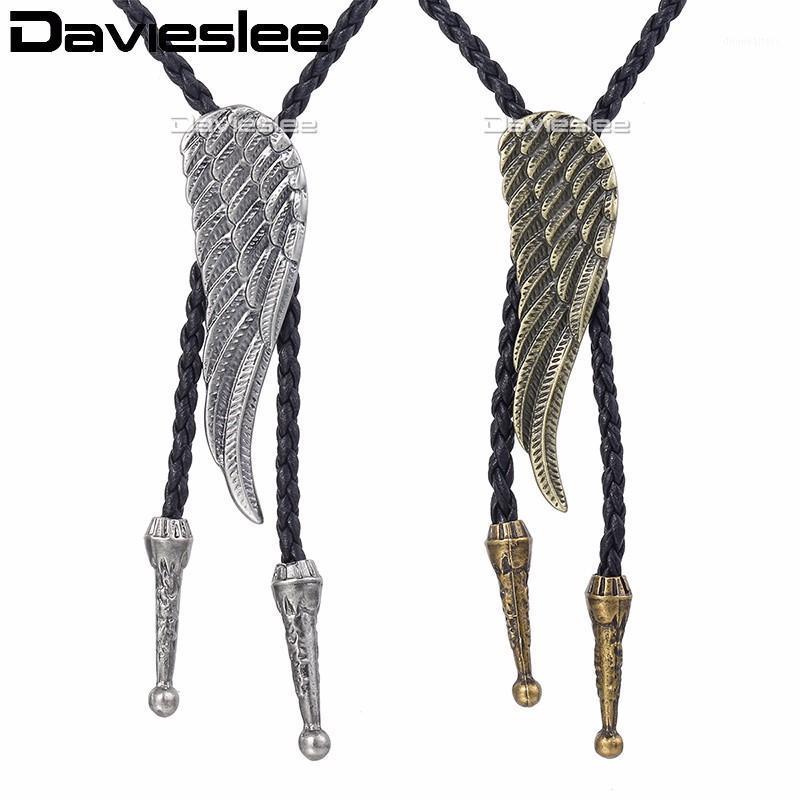 

Davieslee Mens Chain Knot Wing Bull Head Pendant Necklace Man Made Leather Cowboy Brass Silver Color 40inch LUNM30 Chains
