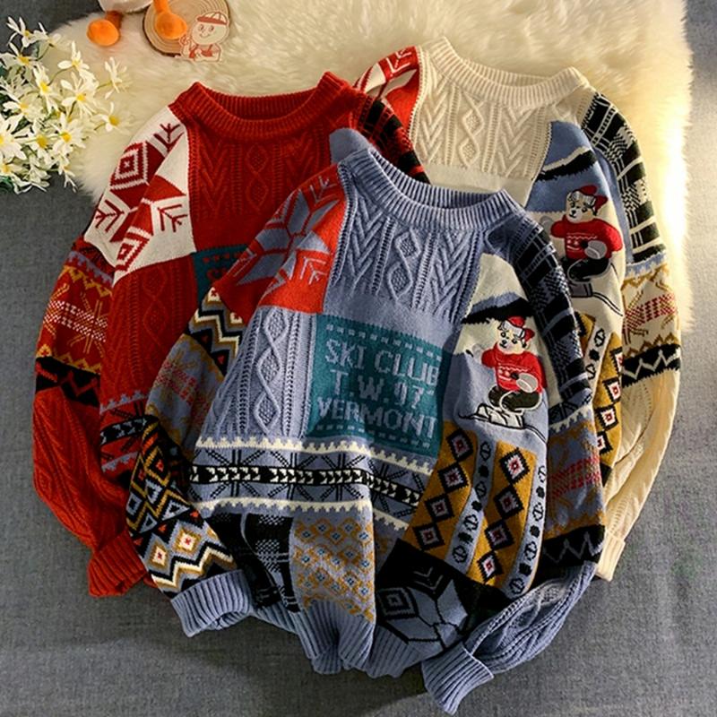 

Men's Sweaters Xmas Sweater Red Christmas Men Oversized Cable Knit, White;black