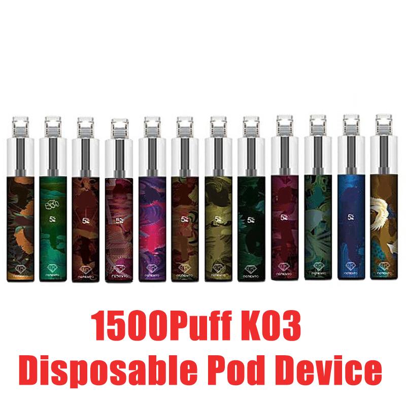 

Authentic K03 Disposable Pod Device Kit 1500puff 850mah battery 4.8ml Capacity Pods Empty Vapors with RGB light VS Bang xl xxl air bar