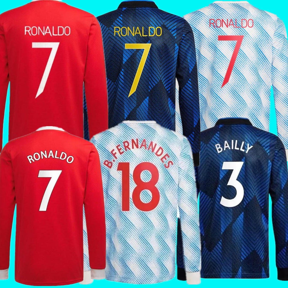 

#7 RONALDO Long Sleeve #25 SANCHO Home Red Soccer Jersey 2021/2022 #11 GREENWOOD #18 B.FERNANDES 3rd Blue Shirt 21/22 #10 RASHFORD Away football Uniform