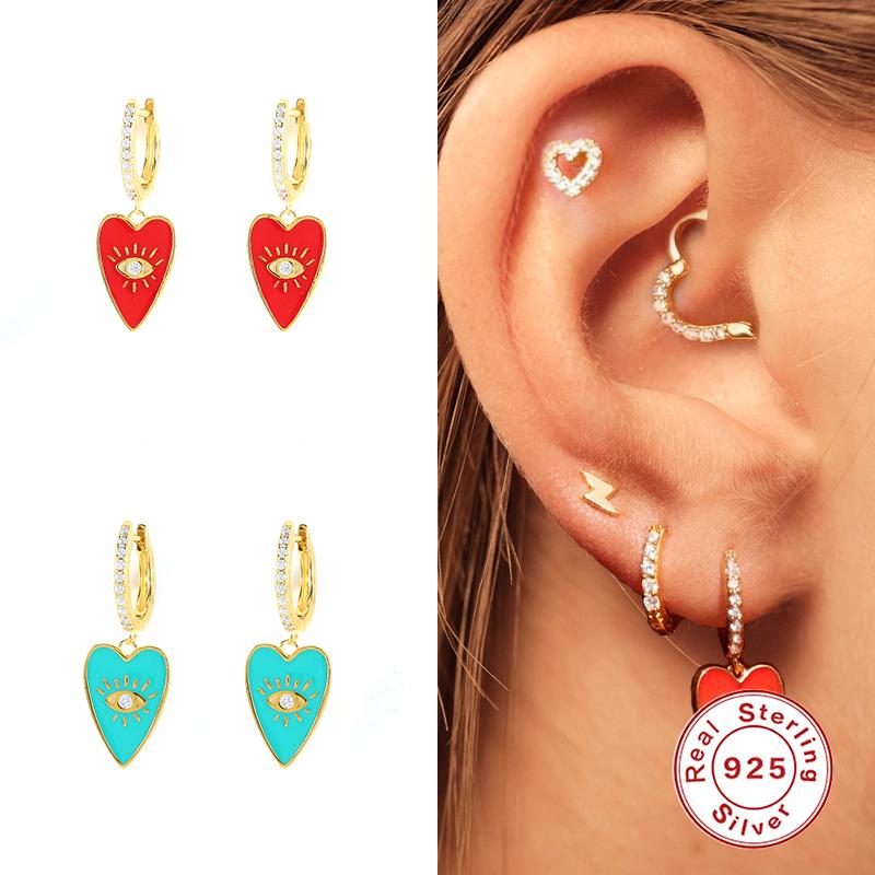 

Hoop & Huggie Romad 925 Sterling Silver Earrings For Women Angel's Eyes Earings Love Enamal Jewelry 2021 Trend Pendientes Plata X5