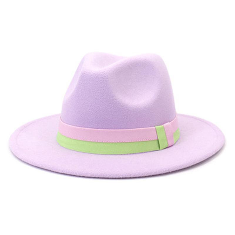 

Wide Brim Hats Fedora Band Striped Casual Panamas Women Solid Khaki Camel White Felt Jazz Caps Men Sombreros De Mujer