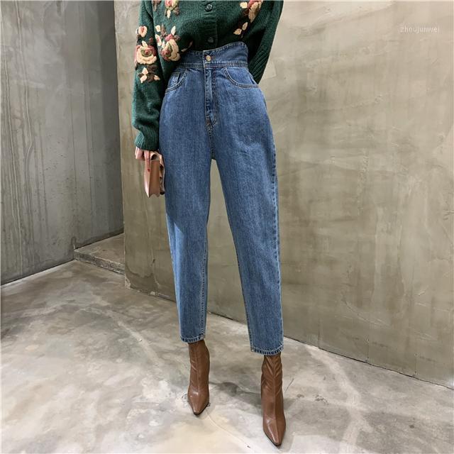 

Women' Jeans Baggy Women High Waist Straight Loose Boyfriend Streetwear Vintage Korean Style Mom Mujer Casual Female Trousers, Blue