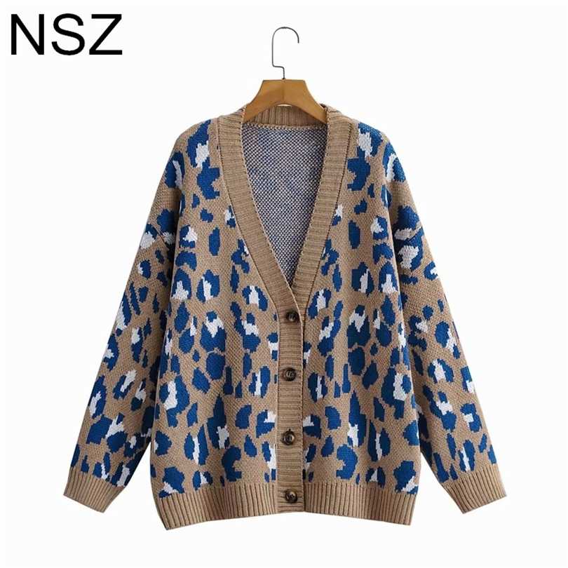 

NSZ Women Animal Print Leopard Oversized Sweater Cardigan Autumn Wide Large Size Knit Jacket Coat Jumper Knitwear Jersey 211018, 082430270