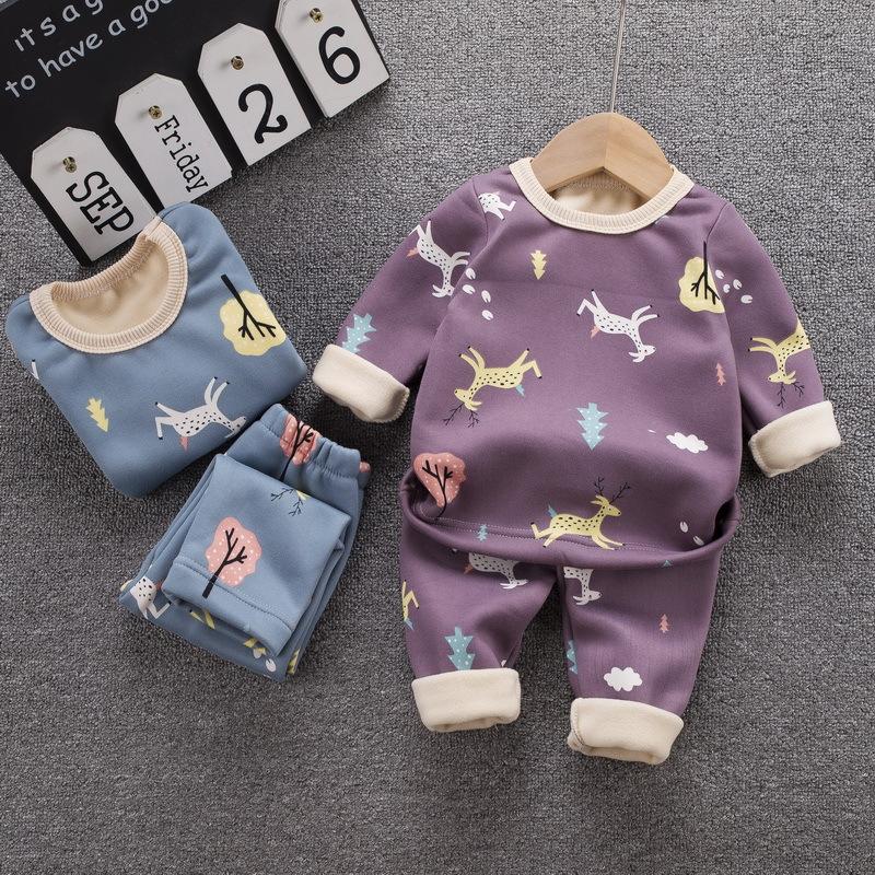 

12M-8 Years 2Pcs/Set Pajamas Children's Underwear Suit Cartoon Velvet Warm Girl's Clothes of Winter Baby Boys Babies Clothes, 15