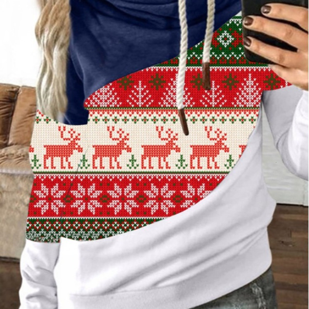 

2021 New Impresso Natal Correspondncia Hoodies Inverno Manga Comprida Capuz Pulver Moda Feminina Camisola Roupas Femininas Top PQP9, Orange