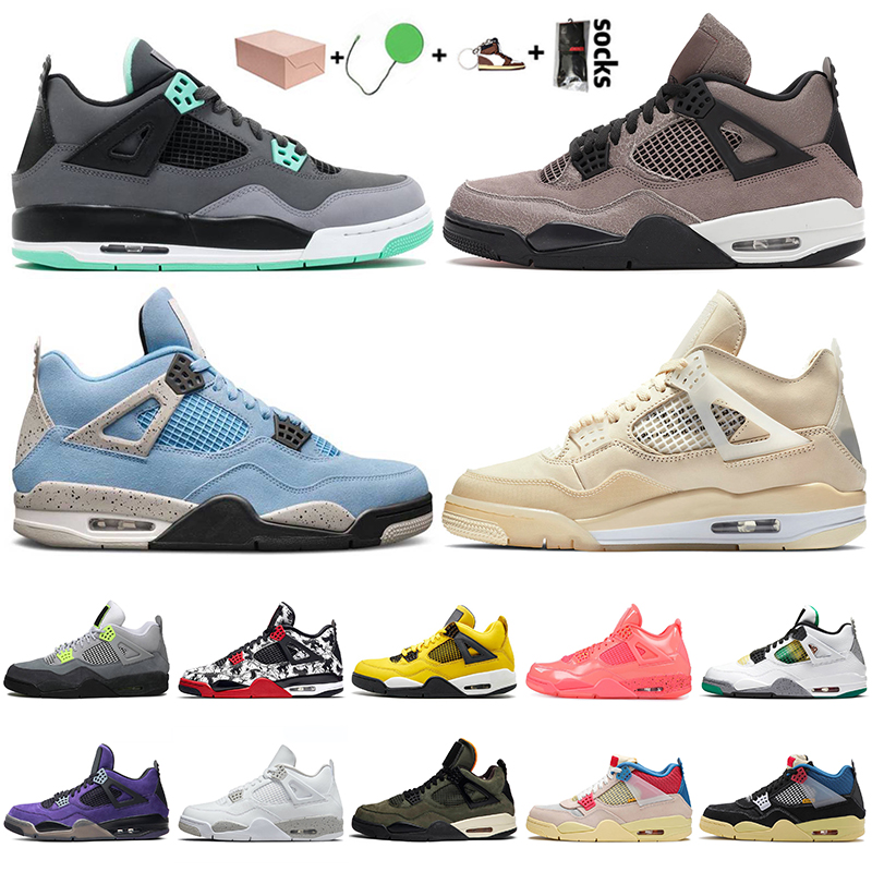 

University Blue 4s Basketball Shoes Men Women 4 Sail Green Glow White Oreo Purple Taupe Haze Royalty Neon Starfish Yellow Sports Trainers Sneakers, Protection box