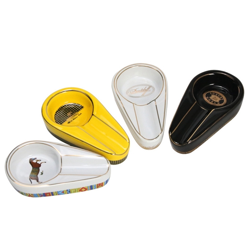 

4 Colors Classic Ceramic Cigar Ashtray Single Cigar Holder Round Ash Slot Ash Tray Mini Ashtray for Men Gift 120*68*25mm C0223