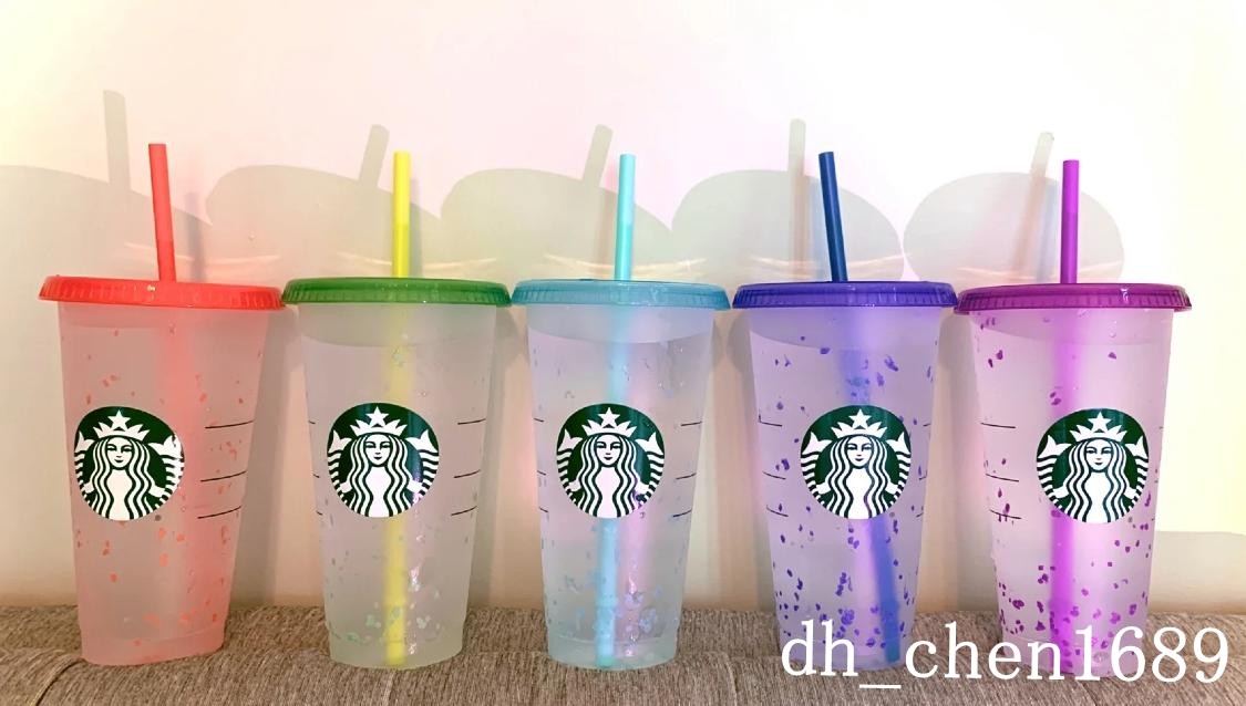 

Starbucks Mermaid Goddess 24oz/710ml Plastic Cold Drink Mugs Tumbler Gift Lid Reusable Snowflake Color Changing Cups Party Gifts Free DHL, Write color after purchase