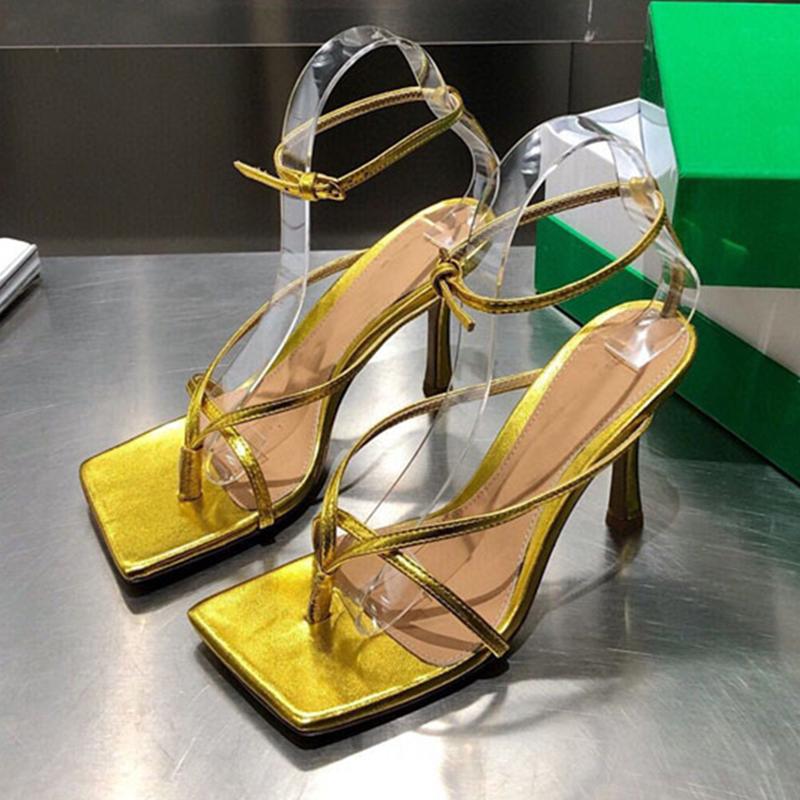 

Sexy Square Toe Narrow Band Sandals Women High Heel Summer Shoes Ankle Strap Real Leather Simple Sandals Candy Color Dress Shoes, Beige