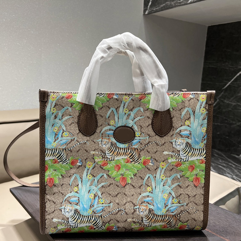 

Large Capacity Tote Tiger Totes Big Shopping Bag Canvas Handbag Grass Letters Bags Female Coffee Handbags Leather Women Clutch Top Handle Detachable Strap