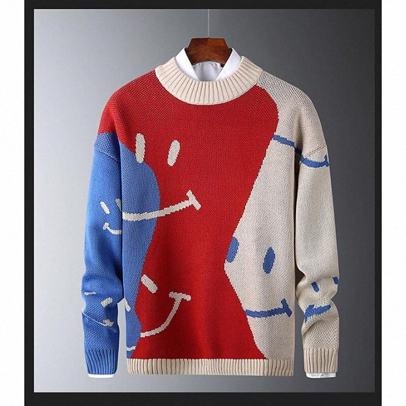 Men's Pullover Animal Long Sleeve Sweater Cardigans Crew Neck Red 04nA#
