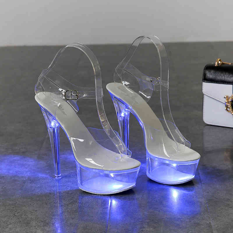 

Sandals Light up incandescent shoes luminous woman clear women sandals platform high heels transparent stripper wedding QIDE, 1# shoe box