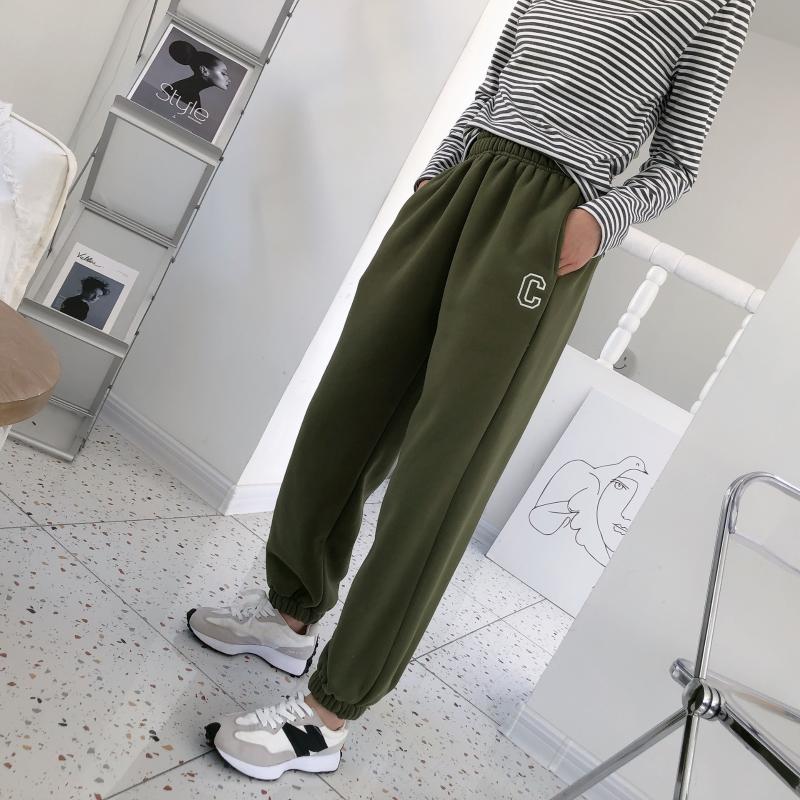 

Women's Pants & Capris Winter Loose Fleece Sweatpant Large Size Simple Solid Cotton Cinch Bottom Thicken Flocking Casual Trouser, Black
