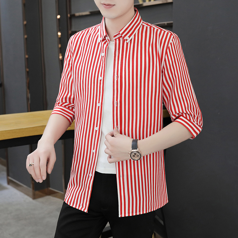 

2021 New Men's Striped Printing Hawaiian Shorts Sleeve Slim Casual Youth Shirt Camisa Masculina Mens Fashion Shirts M-4xl 1vy3, Black