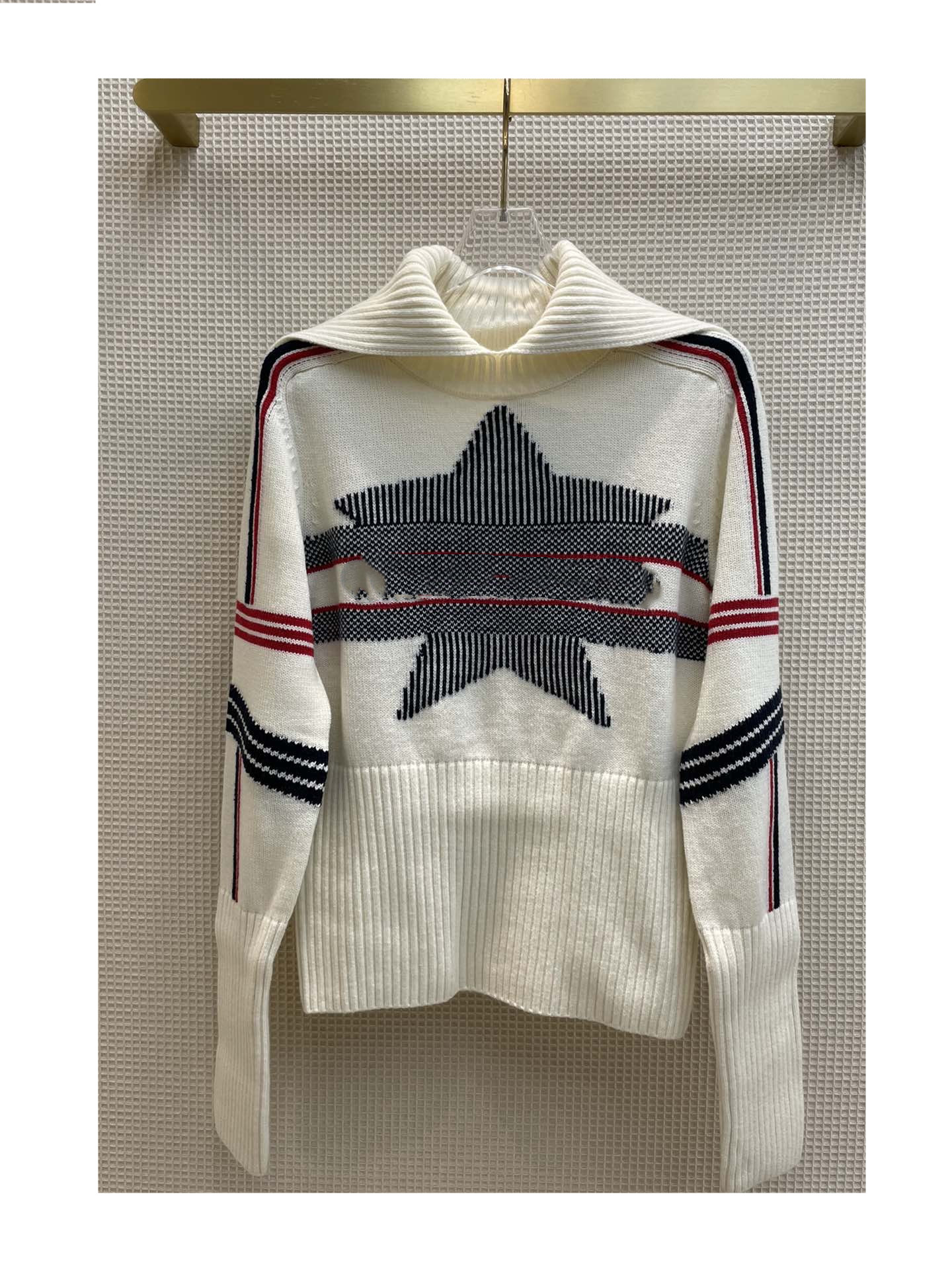 

Milan Runway Sweater 2021 Autumn Winter Long Sleeves Lapel Neck Print Women' Sweaters High End Jacquard Pullover Designer Sweater 0912-16, Blue