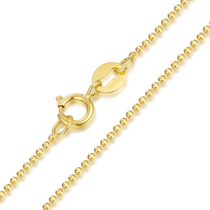 

Au750 Real 18K Yellow Rose Chain Neckalce For Women Female 1.1mm Carved Bead Gold Choker Necklace Gift