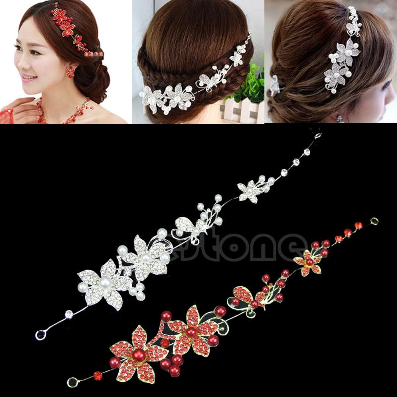 

Hair Clips & Barrettes Clear Crystal Rhinestone Faux Pearl Flower Party Bridal Headband Band Tiara