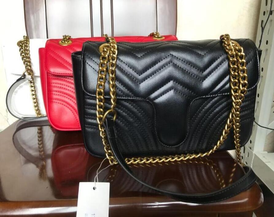 

Top quality Classic Leather crossbody bag gold silver chain hot sell new women bags handbags shoulder tote messenger, Black