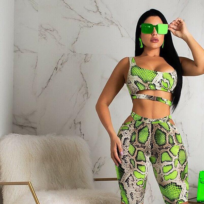

2021 brand new women snakeskin dyeing print crop bandage waist hollow shorts two pieces sets female set, Gray
