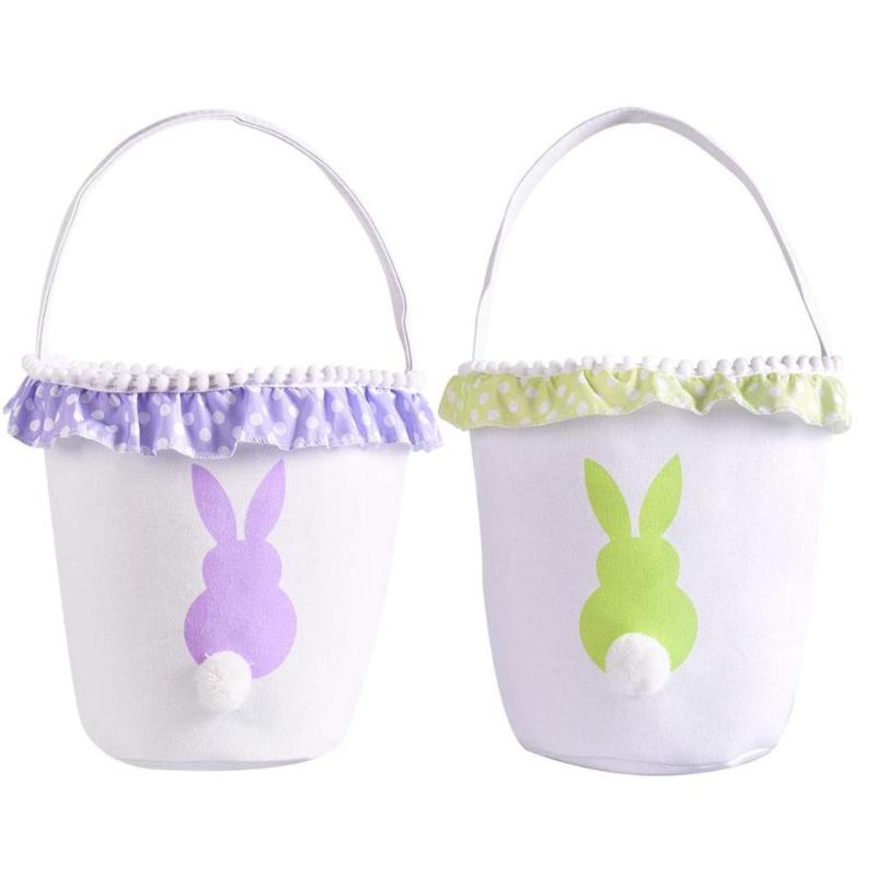 

Basket Bag Fluffy Tail Canvas Cotton Personality Handbag High Quality Made Easter Bags for Kids 5pz