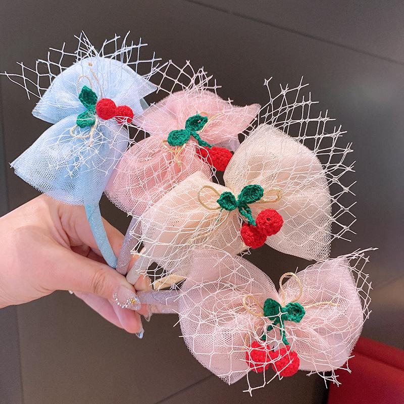 

Hair Accessories Wholesale 12pcs Fashion Cute Crochet Cherry Bowknot Hairbands Mesh Bow Sticks Princess Headwear Boutique, Beige