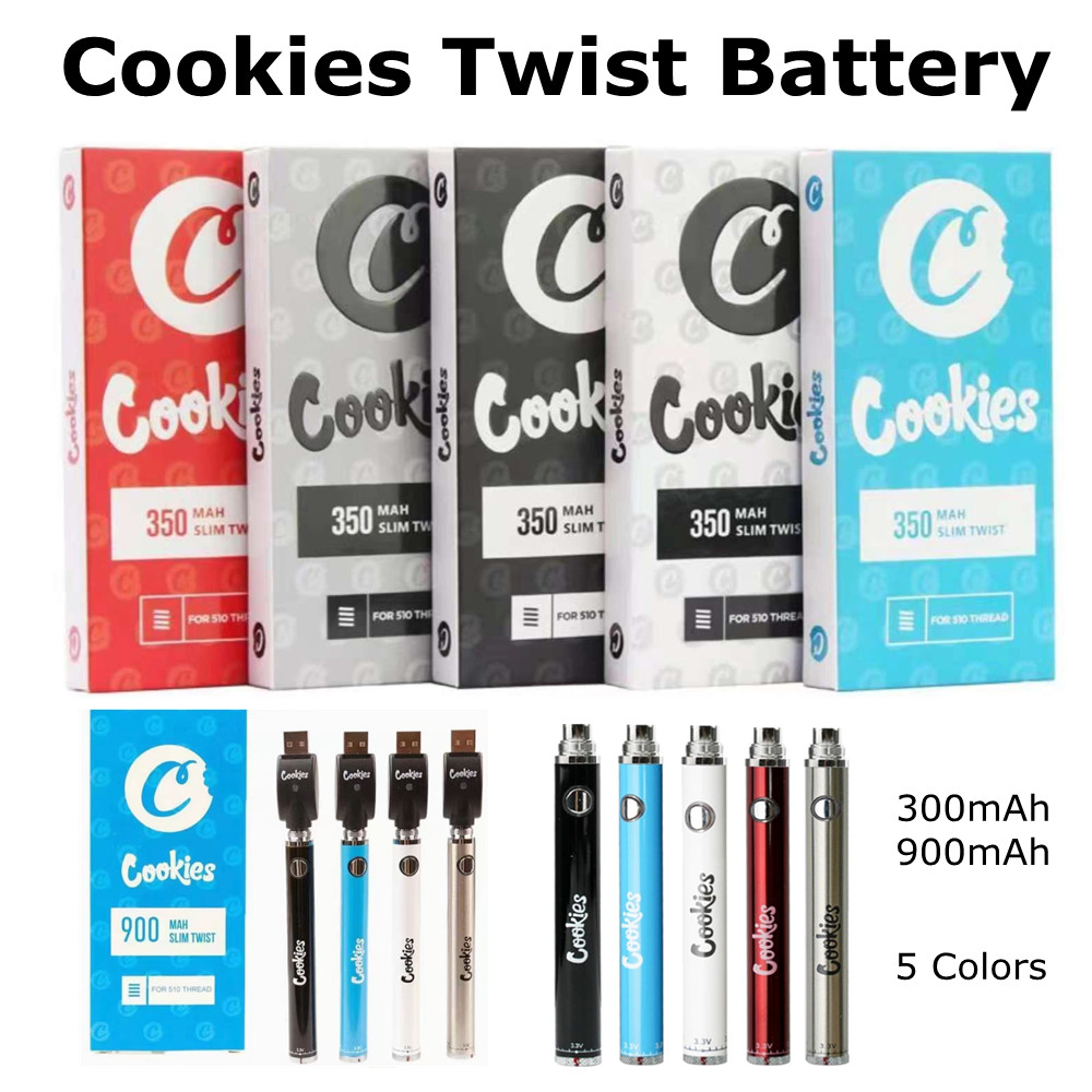 

Cookies Twist Battery 350/900mAh USB Chargers Blister Kits Individual Package 5 Colors Variable Voltage Battries For 510 Thread