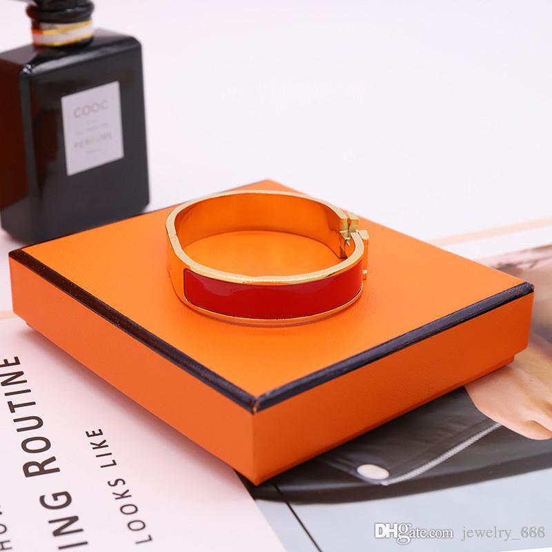 Fashion Enamel Rainbow Stainless Steel Bangle Women Men Gold Silver h Bracelets Love designer jewelry with Original velvet bag-image-737029570
