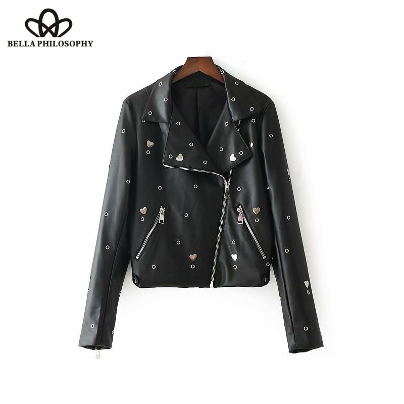 

Women's Leather & Faux Wonder 2021 Autumn Rivets PU Locomotive Jacket Ladies Long Sleeve Back Birds Embroidery Zipper Coat Outwear Tops, Black