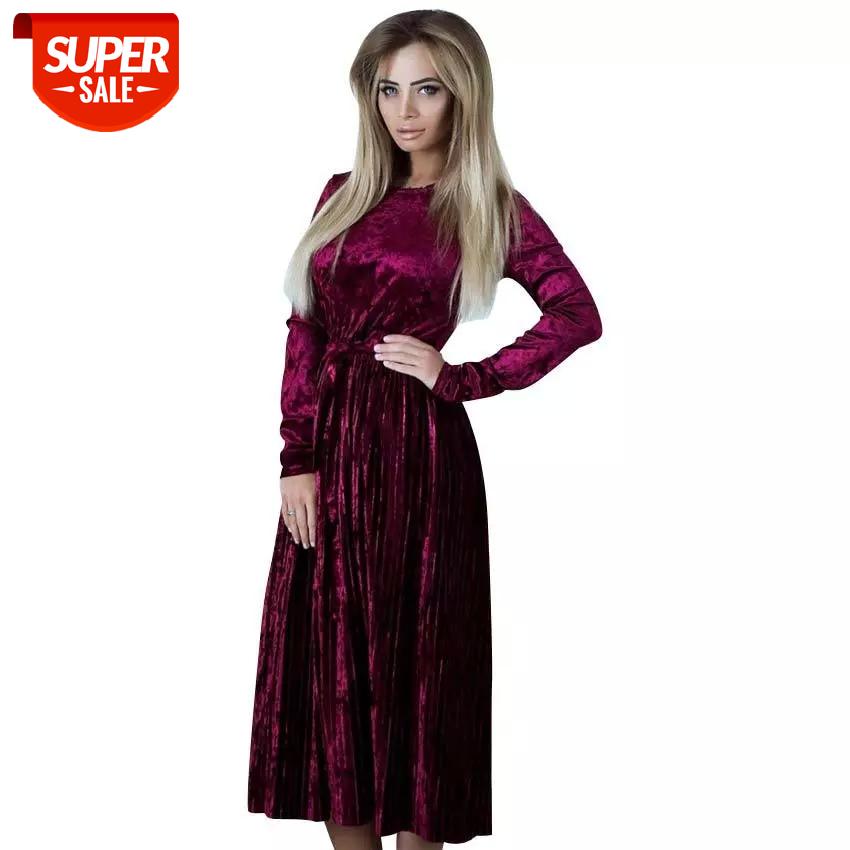 

2018 Winter Spring Velvet Dress Women Fashion Solid Sashes Regular Long Pleated Sexy Dress Women Dresses Vestidos Robes #2l1o, Black;gray