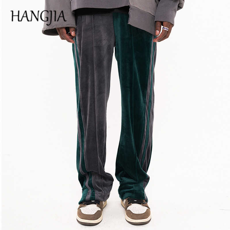 

Streetwear Striped Velour Sweatpants Hip Hop Colorblock Velvet Track Pants Men Women Ankle Zipper Loose Casual Sweat Pant Man C0607, Black